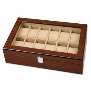 Home 12 slot wooden watch box with glass lid