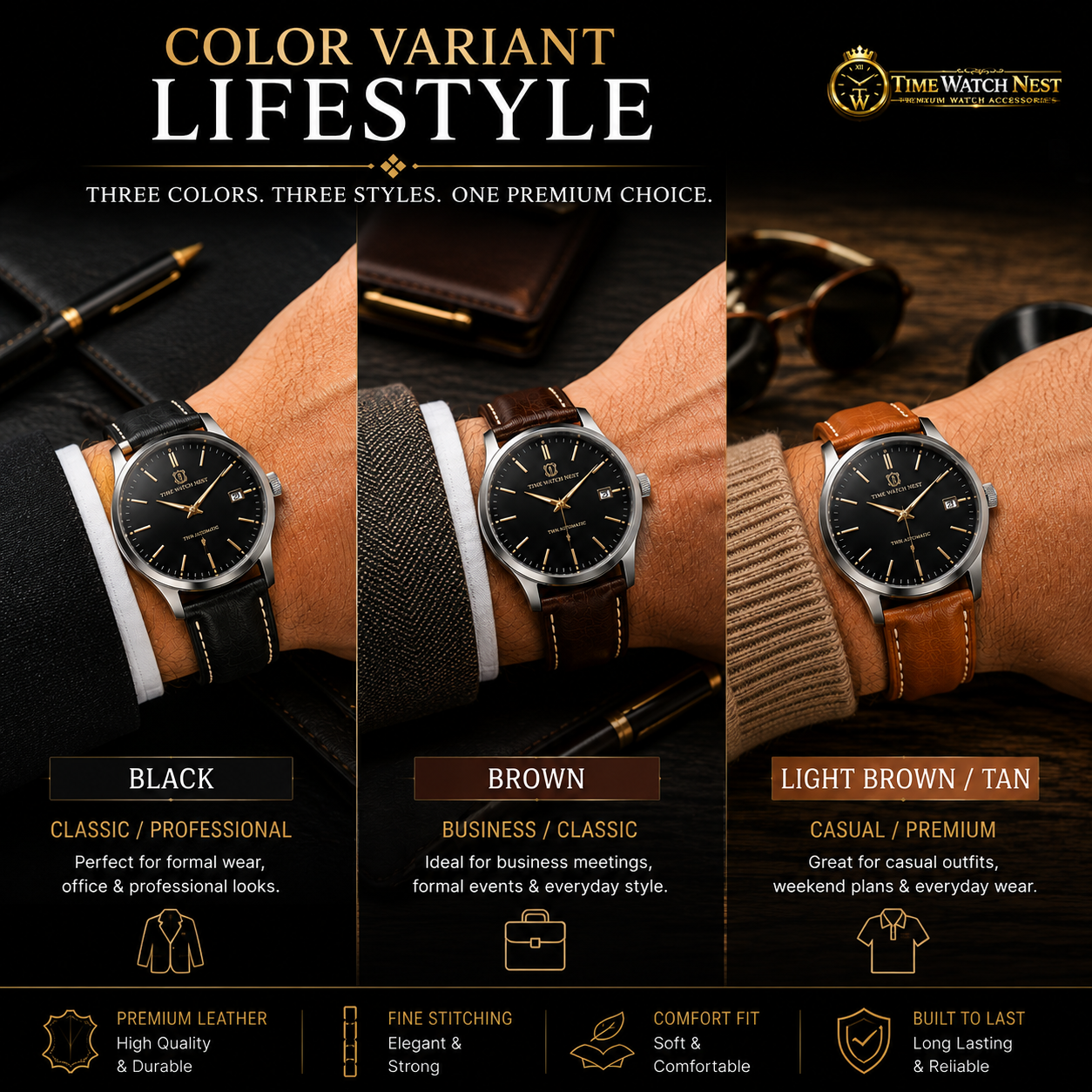 premium leather watch strap color variant lifestyle premium leather watch strap color variant lifestyle