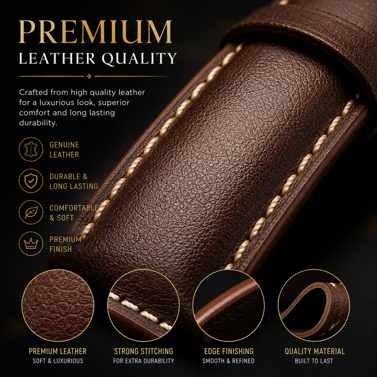 premium leather watch strap leather texture stitching premium leather watch strap leather texture stitching