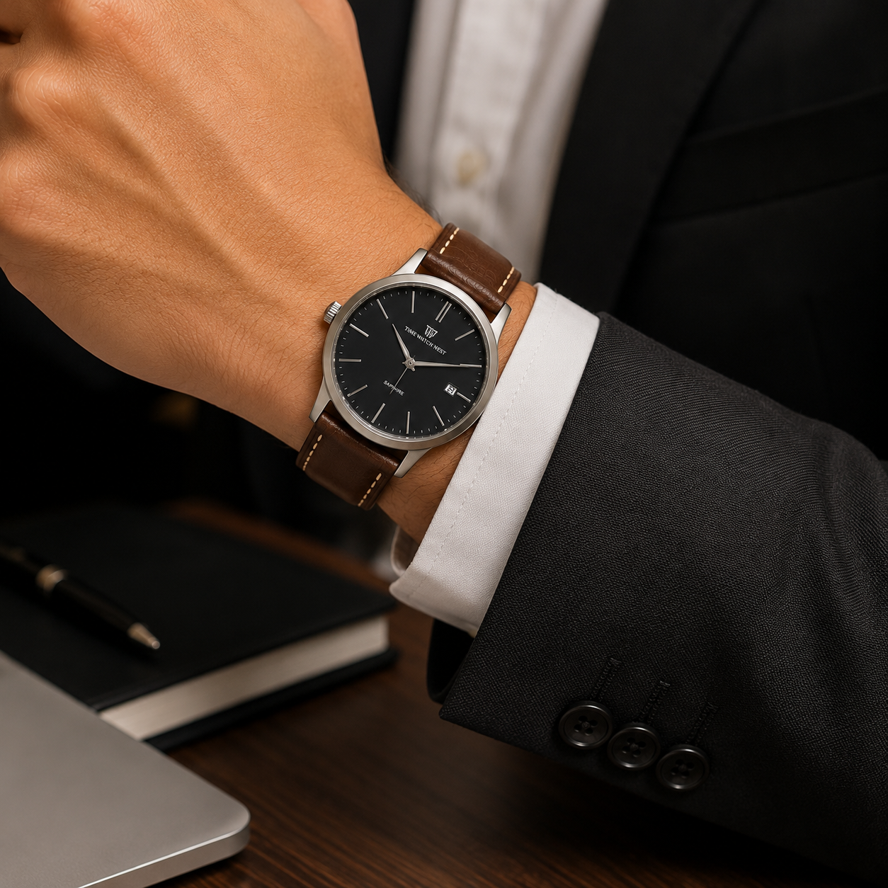 time watch nest leather watch strap on wrist lifestyle time watch nest leather watch strap on wrist lifestyle