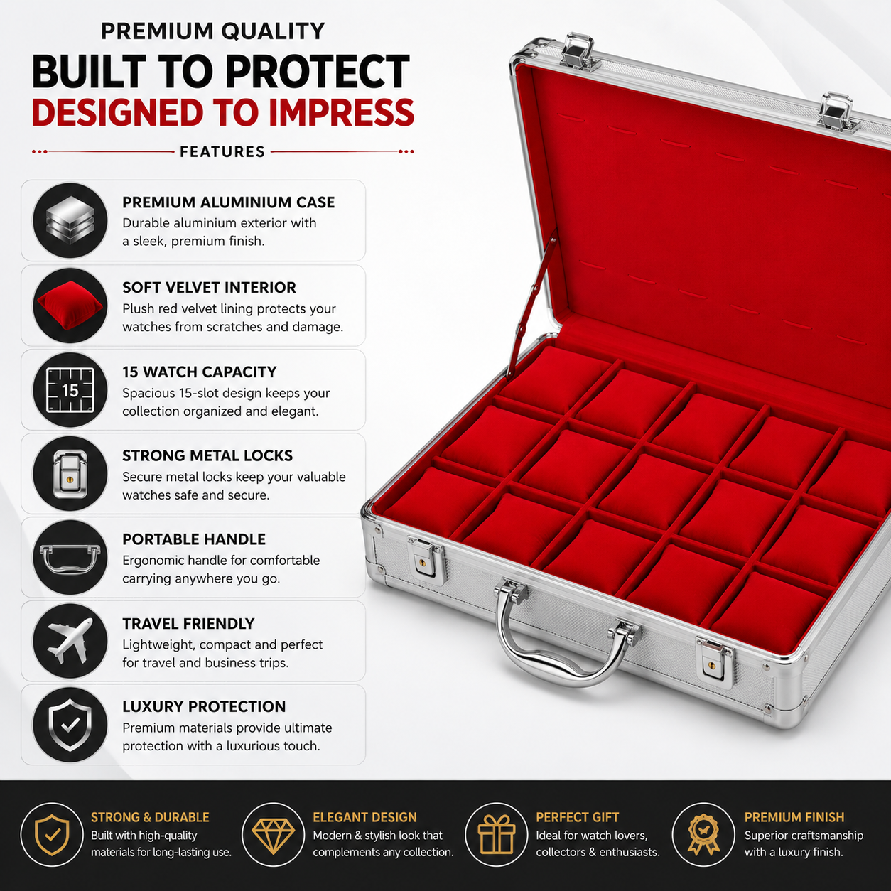 time watch nest 15 slot aluminium watch case features infographic time watch nest 15 slot aluminium watch case features infographic