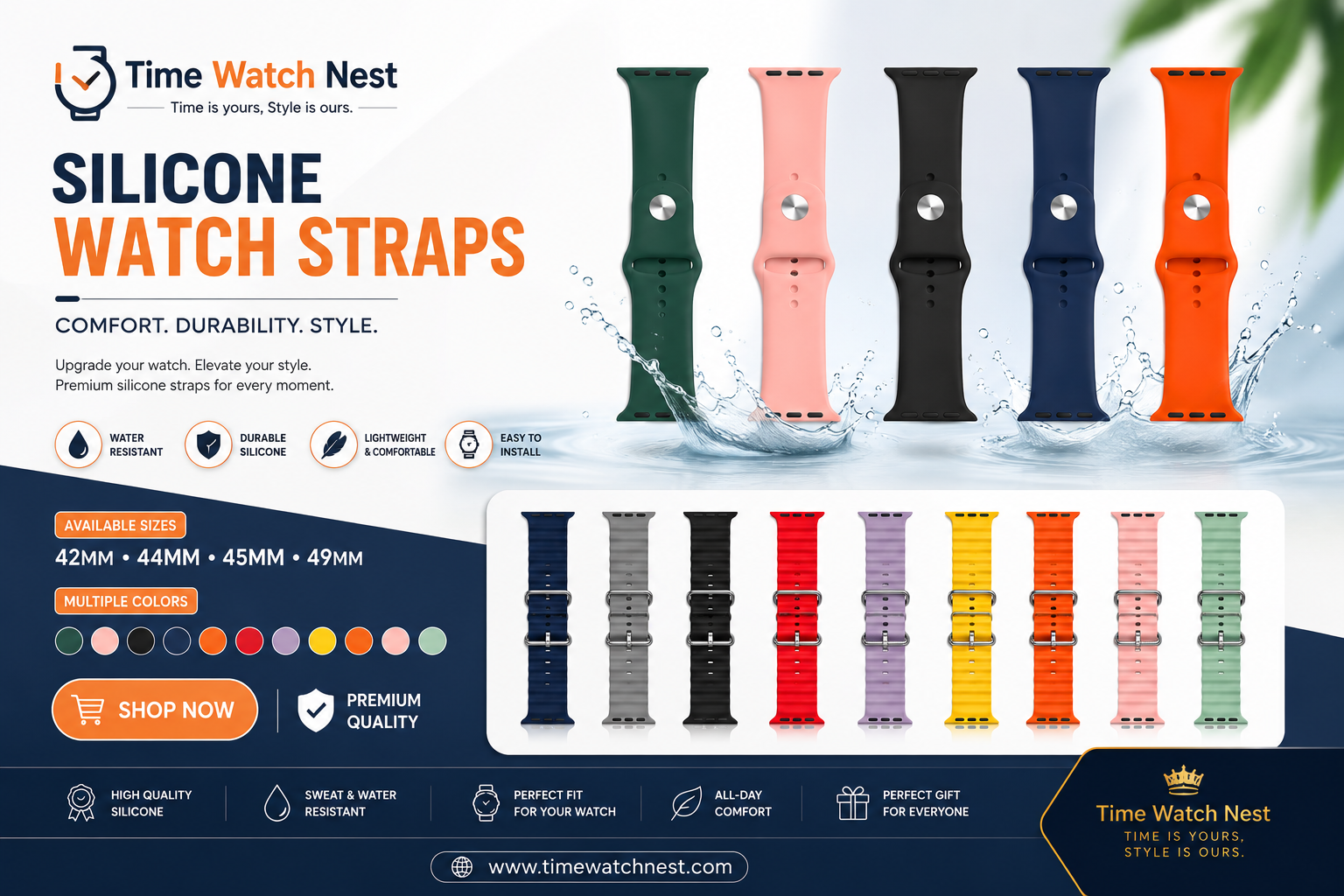 Premium Silicone Watch Strap Collection | Time Watch Nest premium silicone watch strap for apple watch & smart watches (42mm/44mm/45mm/49mm) – soft, durable & stylish | time watch nest