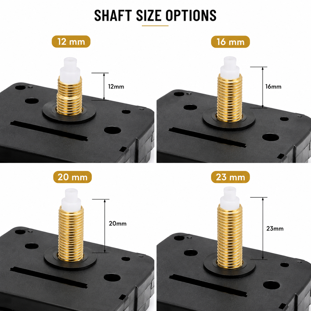 quartz clock movement shaft close up 12mm 16mm 20mm 23mm quartz clock movement shaft close up 12mm 16mm 20mm 23mm