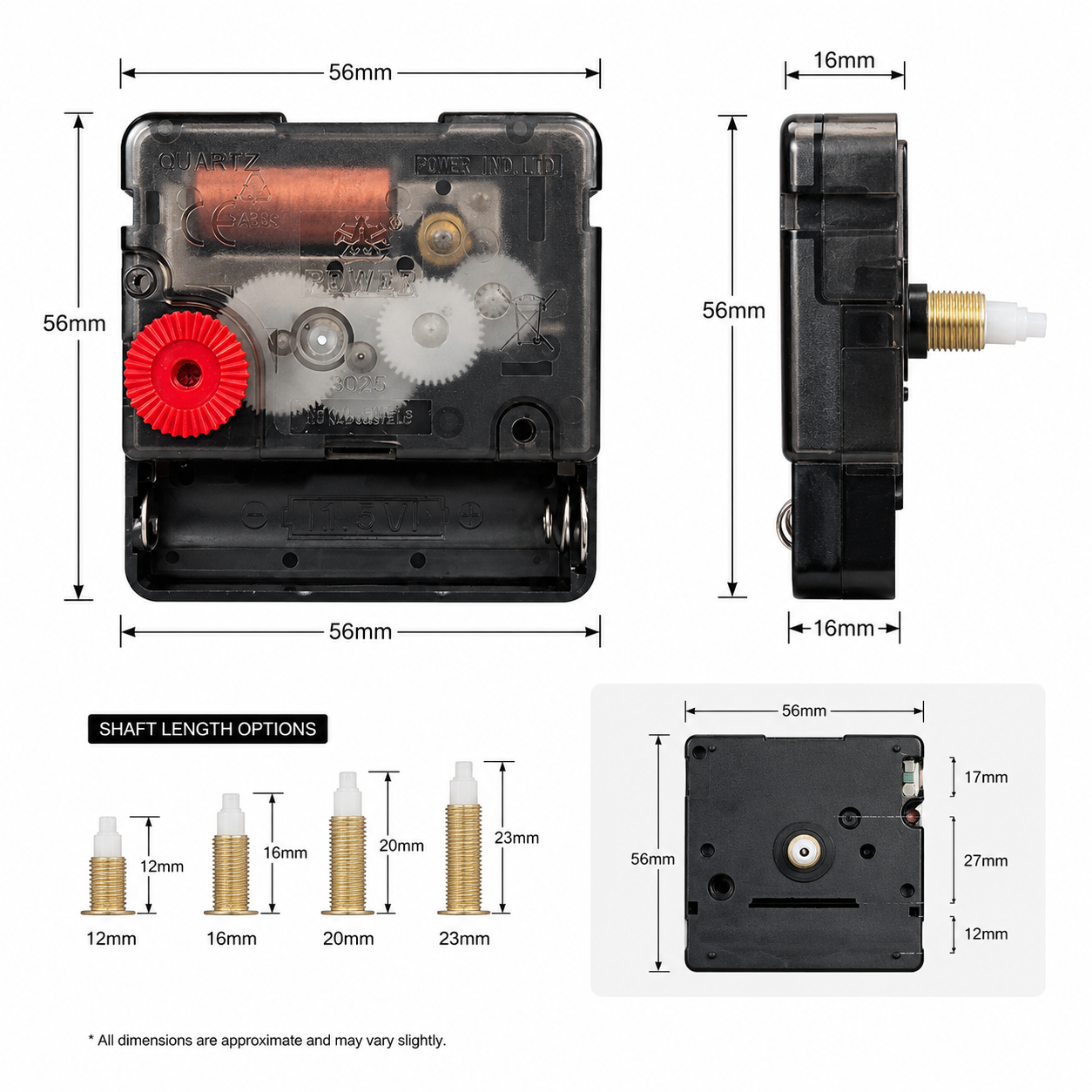 quartz clock movement size dimensions quartz clock movement size dimensions