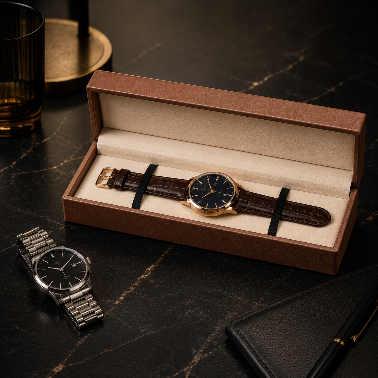premium watch box brown lifestyle image