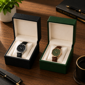 Home single watch gift box black green lifestyle